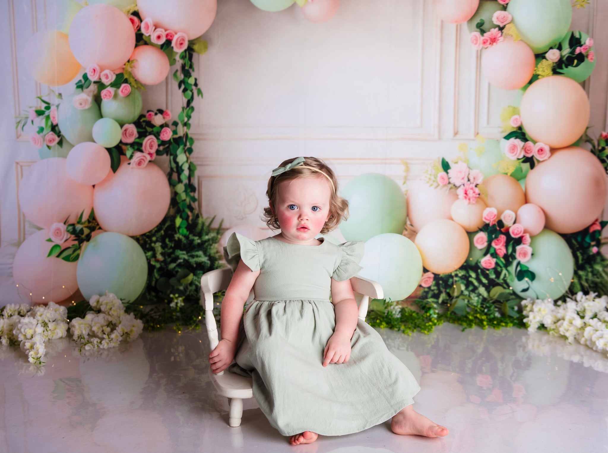 Kate Green Balloons Roses Backdrop Spring Designed by Patty Robert