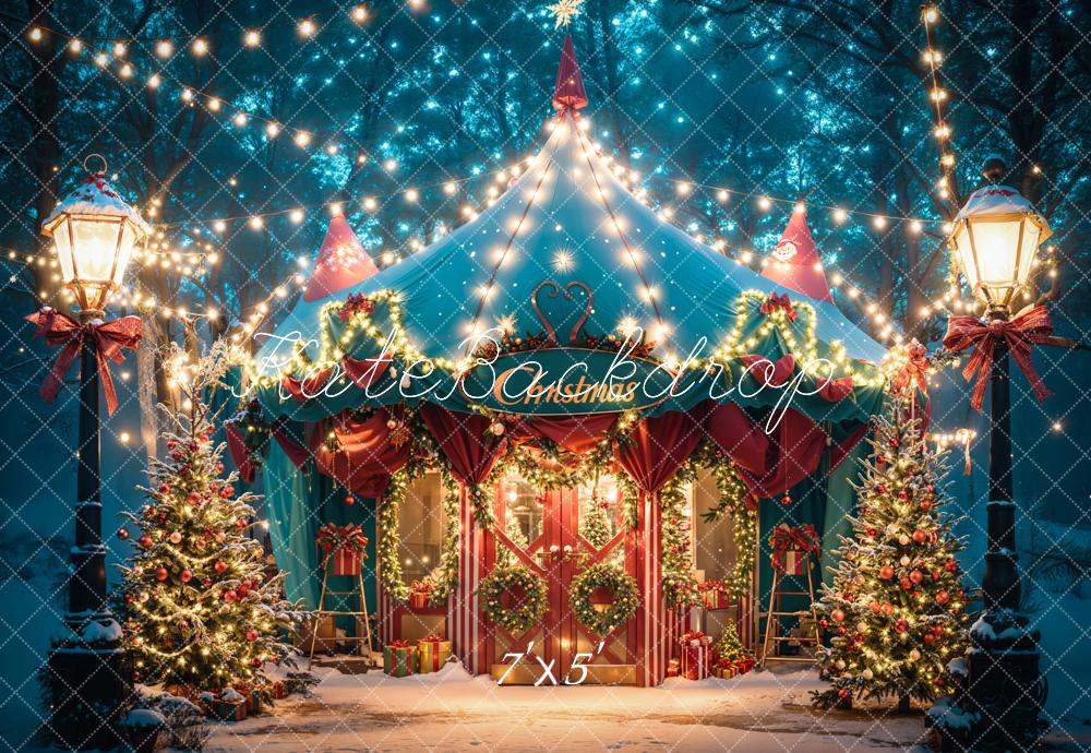 Kate Christmas Dreamy Forest Night Blue Tent Backdrop Designed by Emetselch