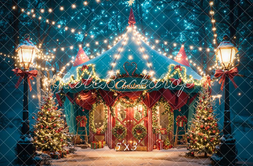 Kate Christmas Dreamy Forest Night Blue Tent Backdrop Designed by Emetselch