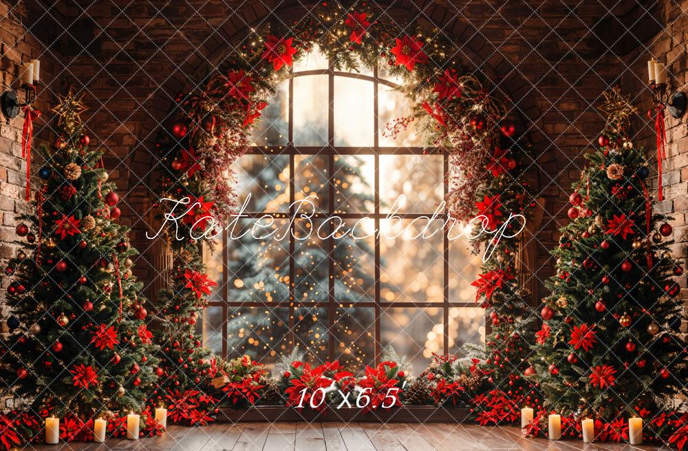 Kate Indoor Christmas Tree Arched Window Brick Wall Backdrop Designed by Emetselch