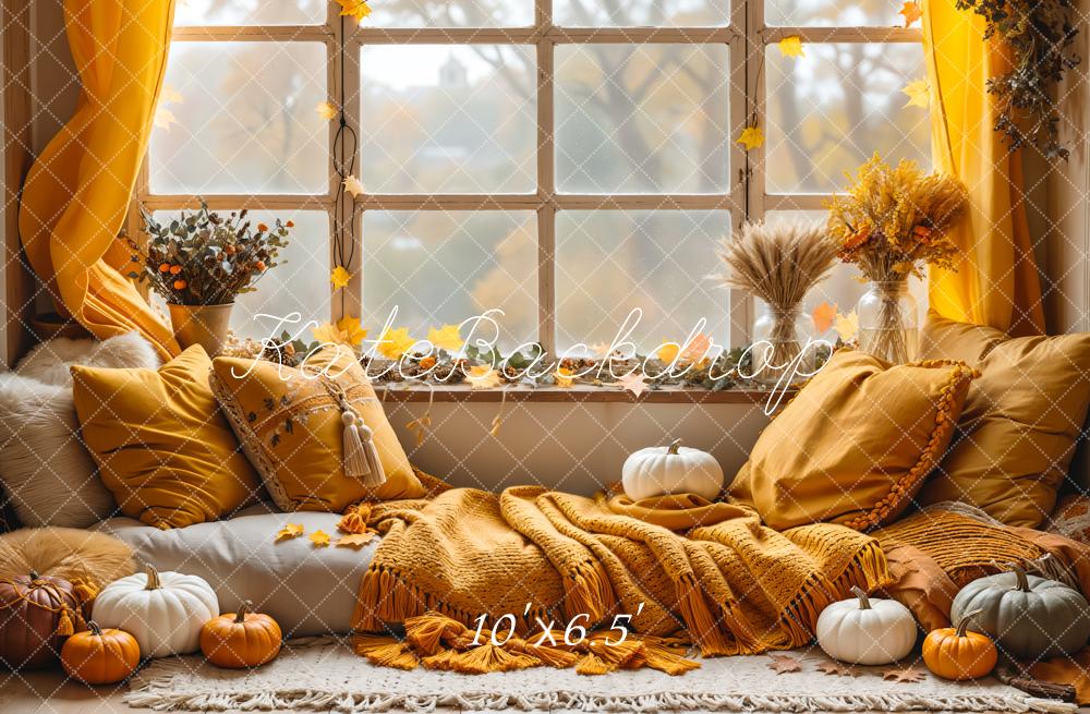 Kate Fall Pumpkin Curtain Window Backdrop Designed by Emetselch