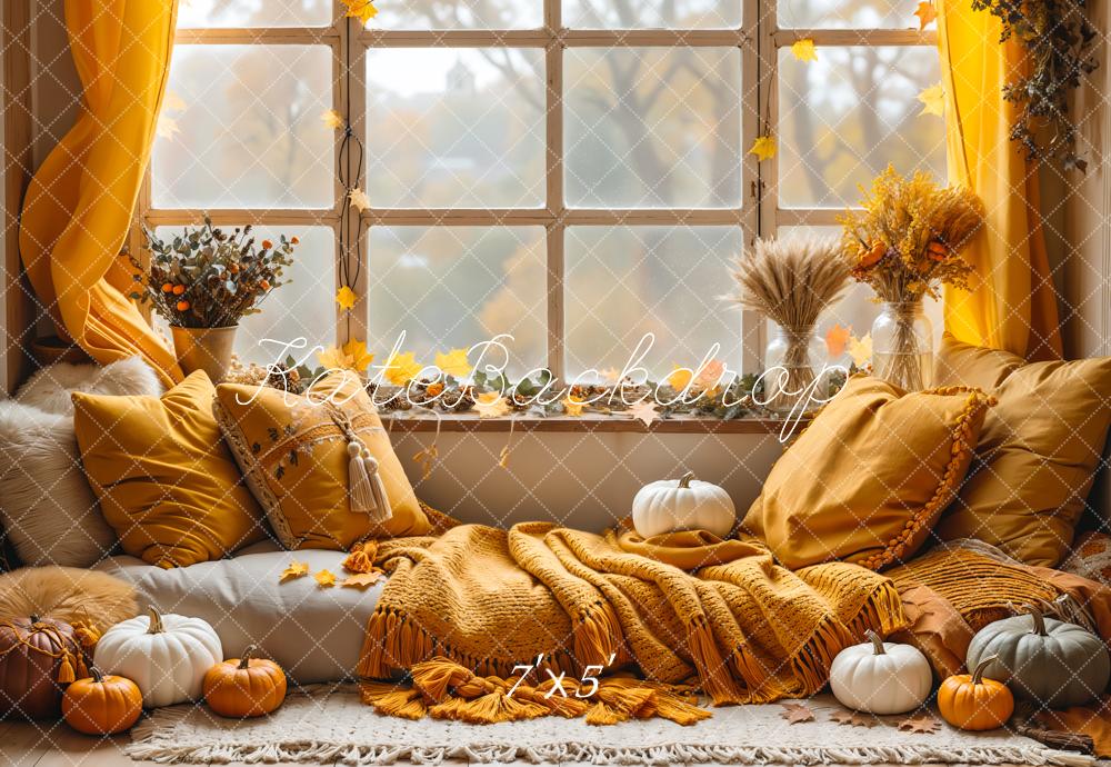 Kate Fall Pumpkin Curtain Window Backdrop Designed by Emetselch