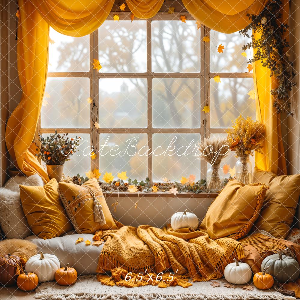 Kate Fall Pumpkin Curtain Window Backdrop Designed by Emetselch