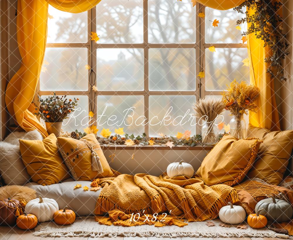 Kate Fall Pumpkin Curtain Window Backdrop Designed by Emetselch