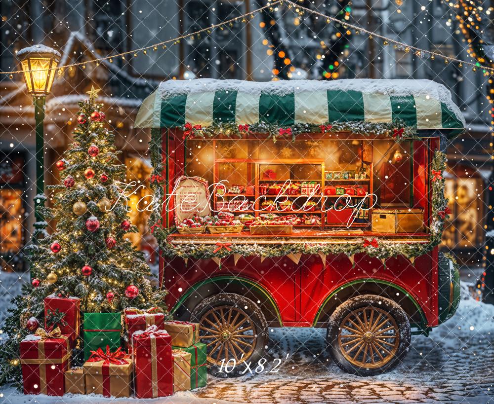 Kate Winter Christmas Night Street Food Truck Backdrop Designed by Emetselch