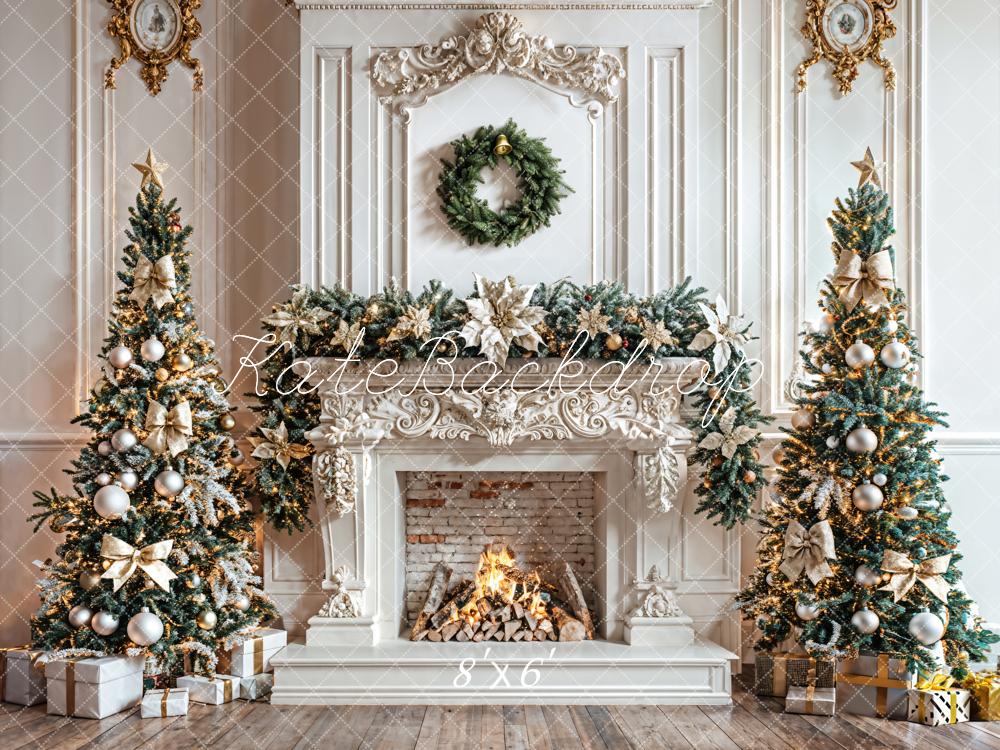 Kate Christmas Tree White Fireplace Wreath Backdrop Designed by Emetselch