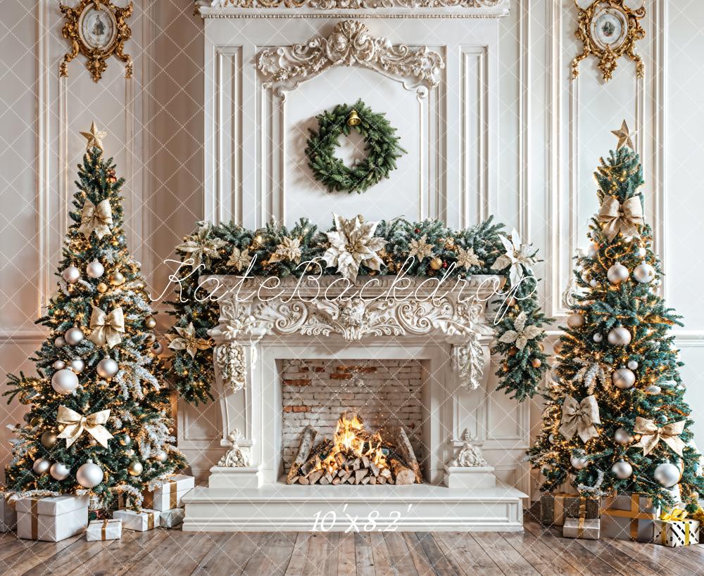 Kate Christmas Tree White Fireplace Wreath Backdrop Designed by Emetselch