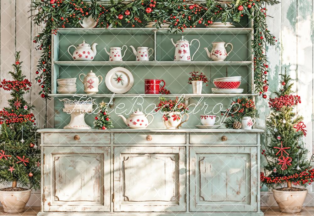 Kate Christmas Kitchen Sunshine Green Backdrop Designed by Emetselch