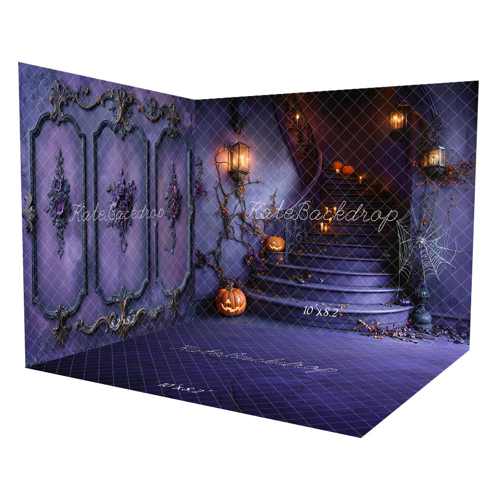 Kate Halloween Retro Wall Staircase Spider Web Backdrop Room Set(8ftx8ft&10ftx8ft&8ftx10ft)