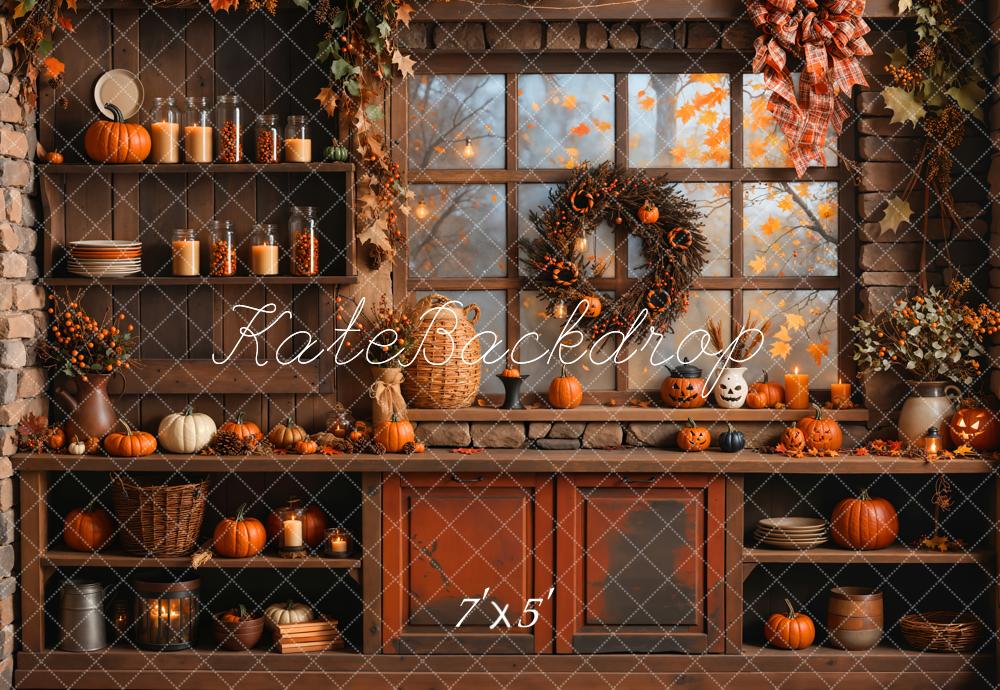 Kate Fall Halloween Pumpkin Orange Kitchen Backdrop Designed by Emetselch