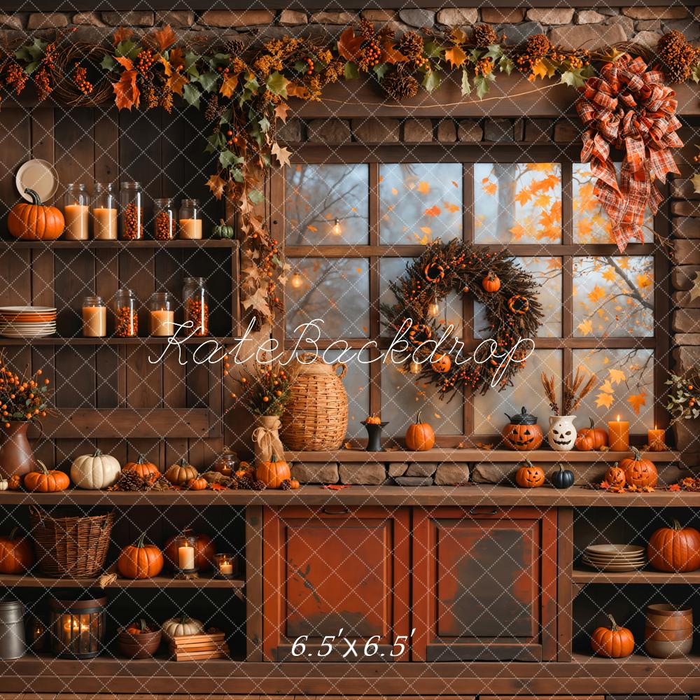 Kate Fall Halloween Pumpkin Orange Kitchen Backdrop Designed by Emetselch