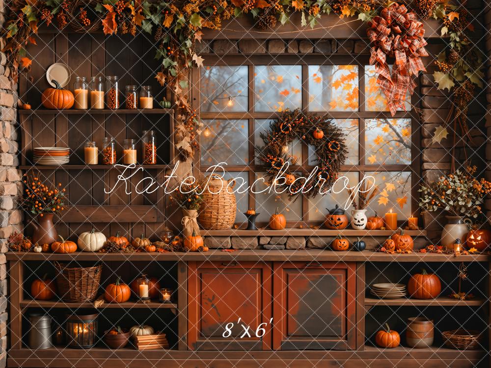 Kate Fall Halloween Pumpkin Orange Kitchen Backdrop Designed by Emetselch