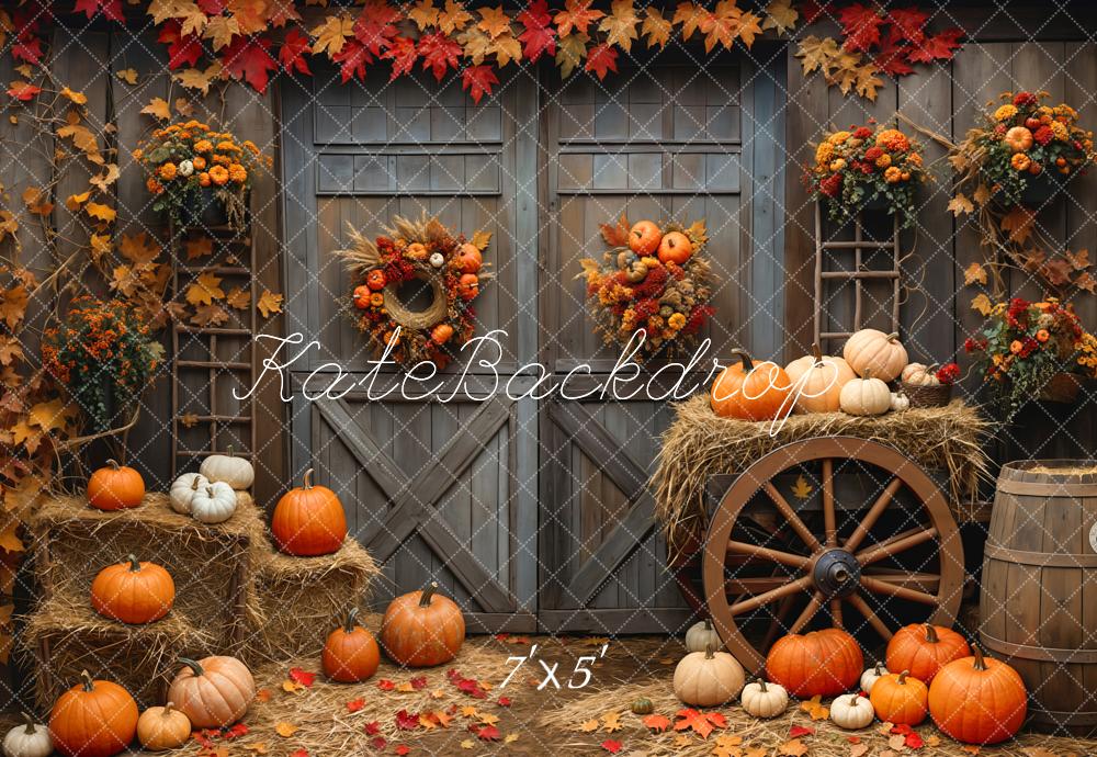 Kate Fall Barn Wood Door Pumpkin Backdrop Designed by Emetselch