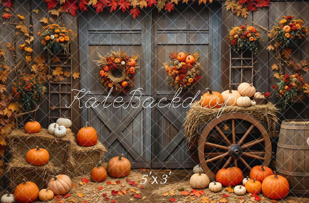 Kate Fall Barn Wood Door Pumpkin Backdrop Designed by Emetselch