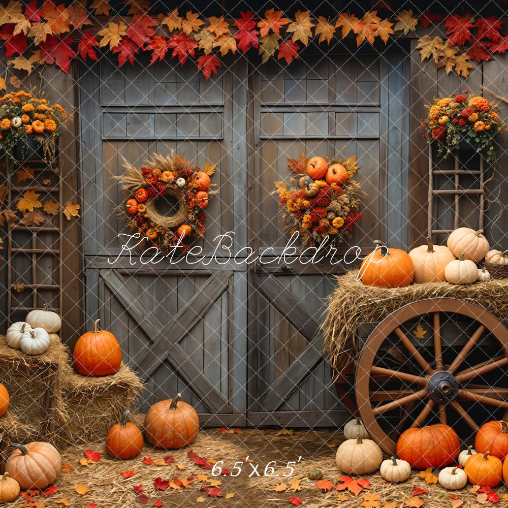 Kate Fall Barn Wood Door Pumpkin Backdrop Designed by Emetselch