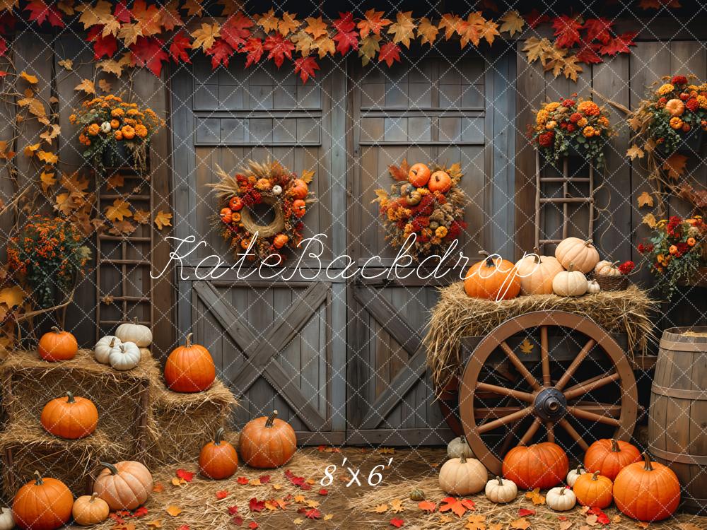 Kate Fall Barn Wood Door Pumpkin Backdrop Designed by Emetselch