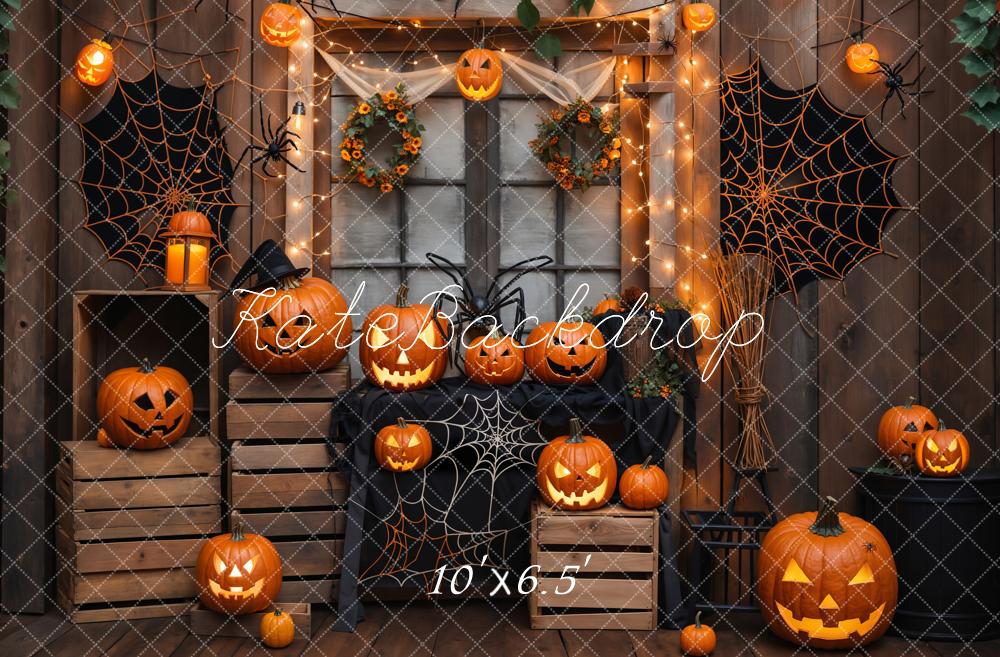 Kate Halloween Wooden Pumpkin Spider Backdrop Designed by Emetselch