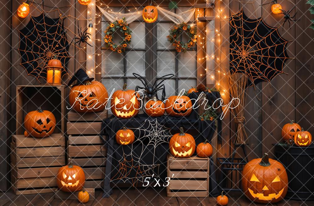 Kate Halloween Wooden Pumpkin Spider Backdrop Designed by Emetselch