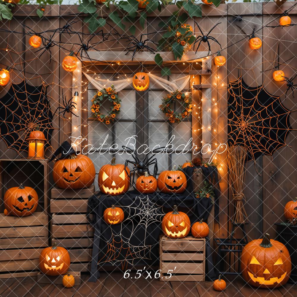 Kate Halloween Wooden Pumpkin Spider Backdrop Designed by Emetselch