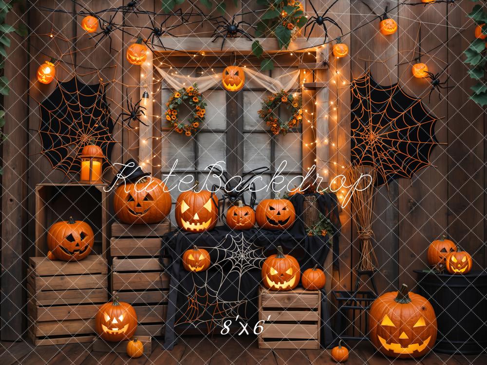 Kate Halloween Wooden Pumpkin Spider Backdrop Designed by Emetselch