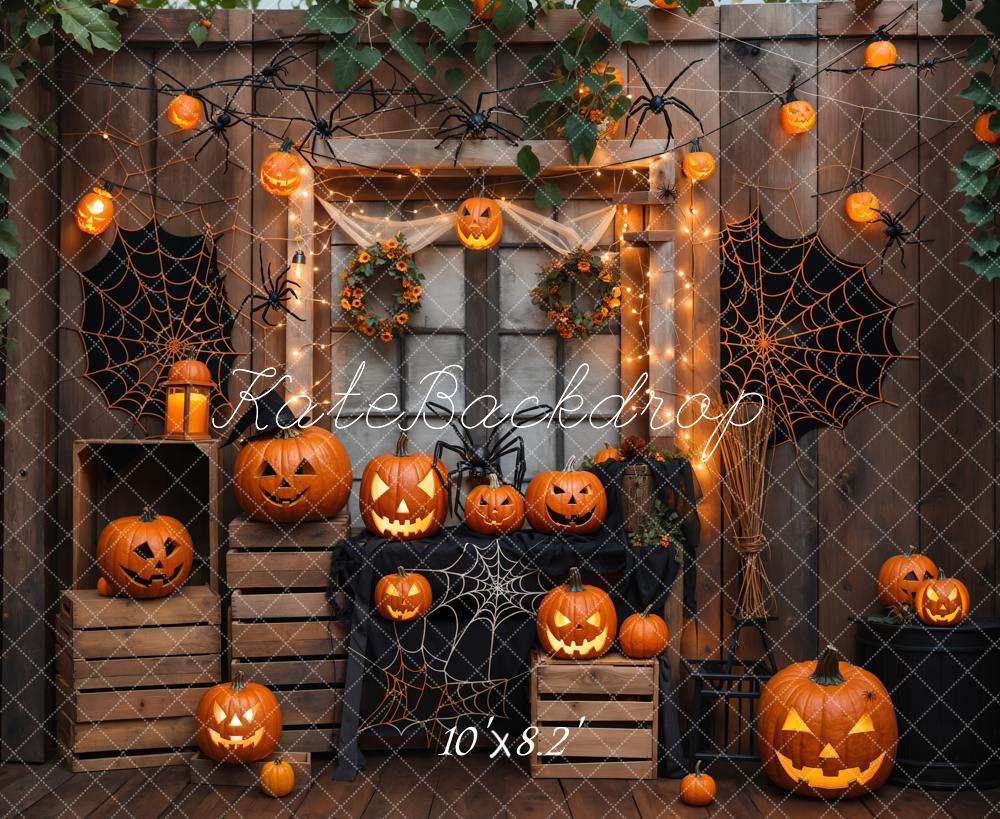 Kate Halloween Wooden Pumpkin Spider Backdrop Designed by Emetselch