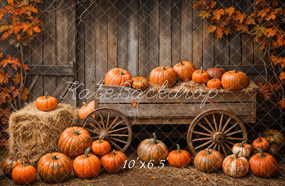 Kate Wooden Pumpkin Cart Maple Leaves Backdrop Designed by Emetselch