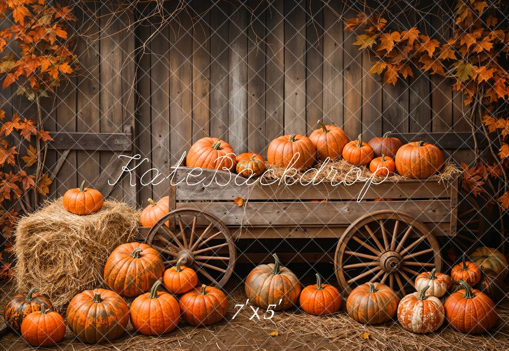 Kate Wooden Pumpkin Cart Maple Leaves Backdrop Designed by Emetselch