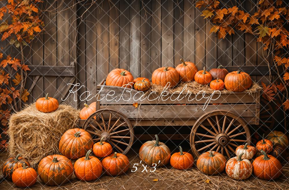 Kate Wooden Pumpkin Cart Maple Leaves Backdrop Designed by Emetselch