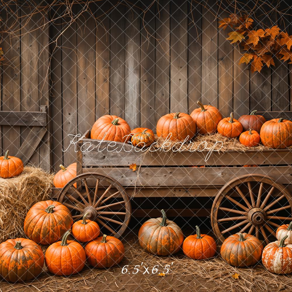 Kate Wooden Pumpkin Cart Maple Leaves Backdrop Designed by Emetselch