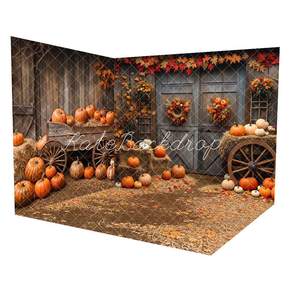 Kate Fall Barn Wood Door Maple Pumpkin Room Set(8ftx8ft&10ftx8ft&8ftx10ft)