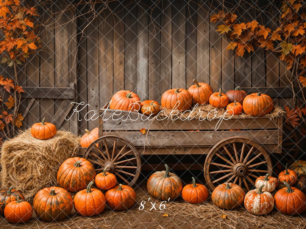 Kate Wooden Pumpkin Cart Maple Leaves Backdrop Designed by Emetselch