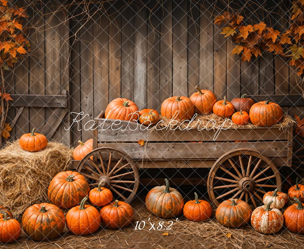 Kate Wooden Pumpkin Cart Maple Leaves Backdrop Designed by Emetselch