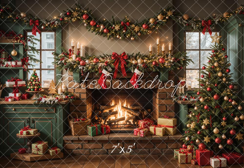 Kate Christmas Kitchen Fireplace Cabinets Backdrop Designed by Emetselch