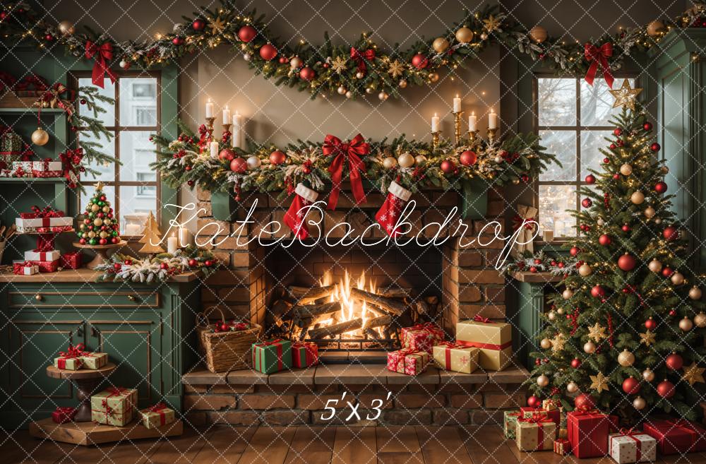 Kate Christmas Kitchen Fireplace Cabinets Backdrop Designed by Emetselch