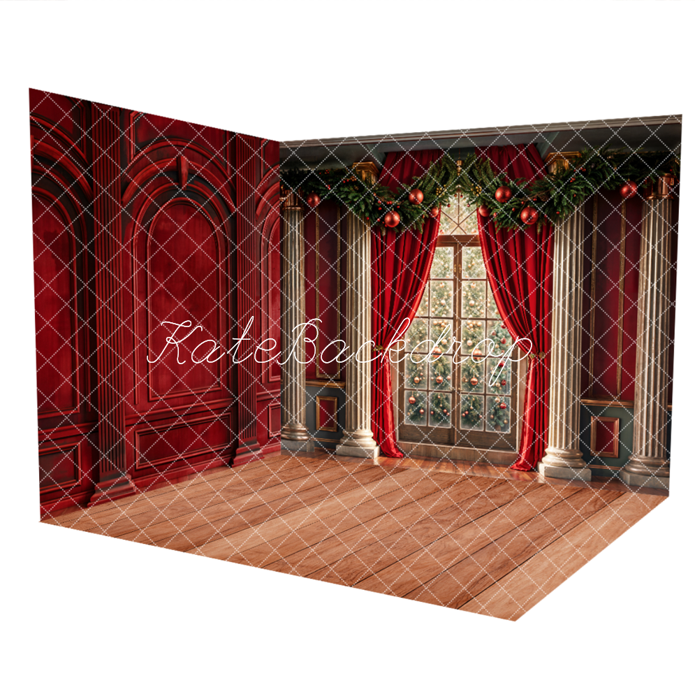 Kate Christmas Window Red Wall Arch Room Set(8ftx8ft&10ftx8ft&8ftx10ft)