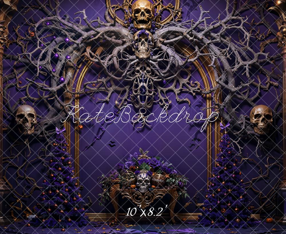 Kate Halloween Skeleton Vine Purple Wall Backdrop Designed by Emetselch