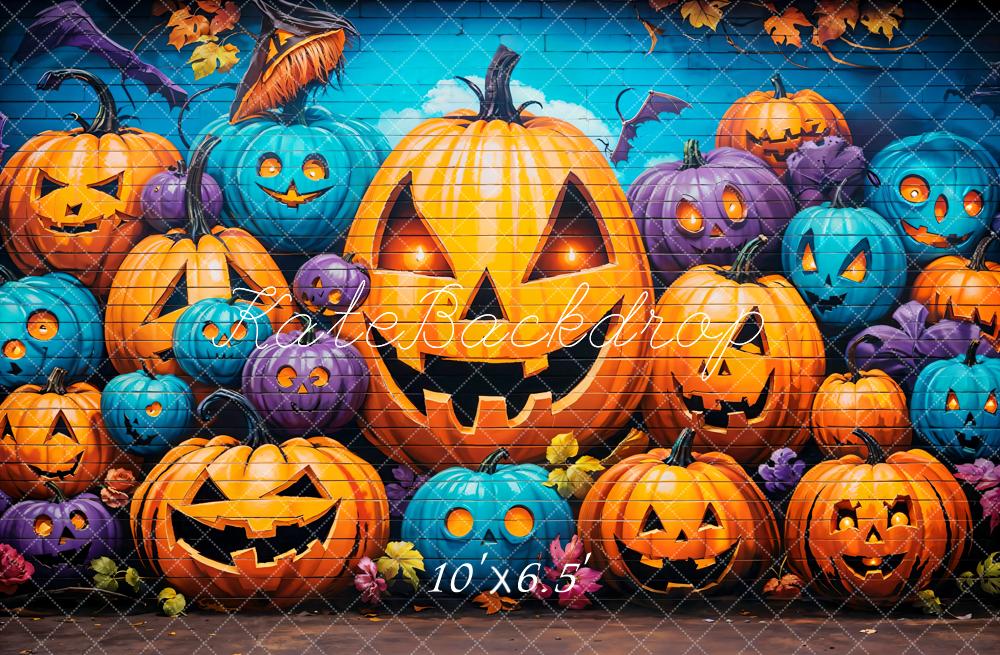 Kate Halloween Graffiti Wall Pumpkin Lanterns Backdrop Designed by Emetselch