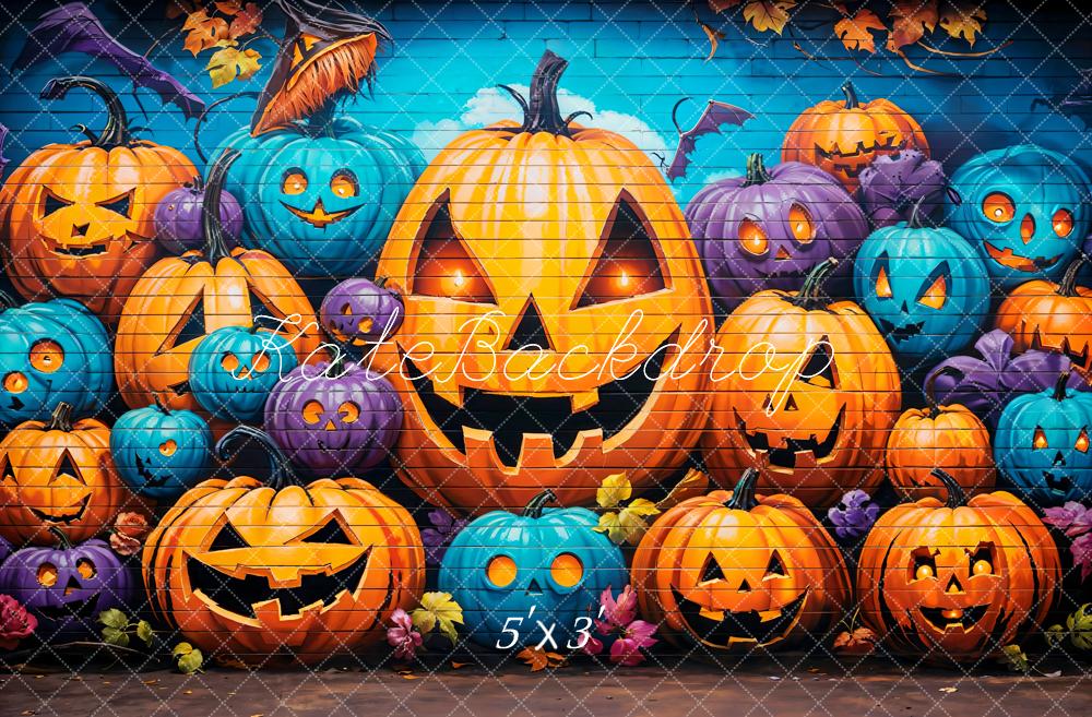 Kate Halloween Graffiti Wall Pumpkin Lanterns Backdrop Designed by Emetselch