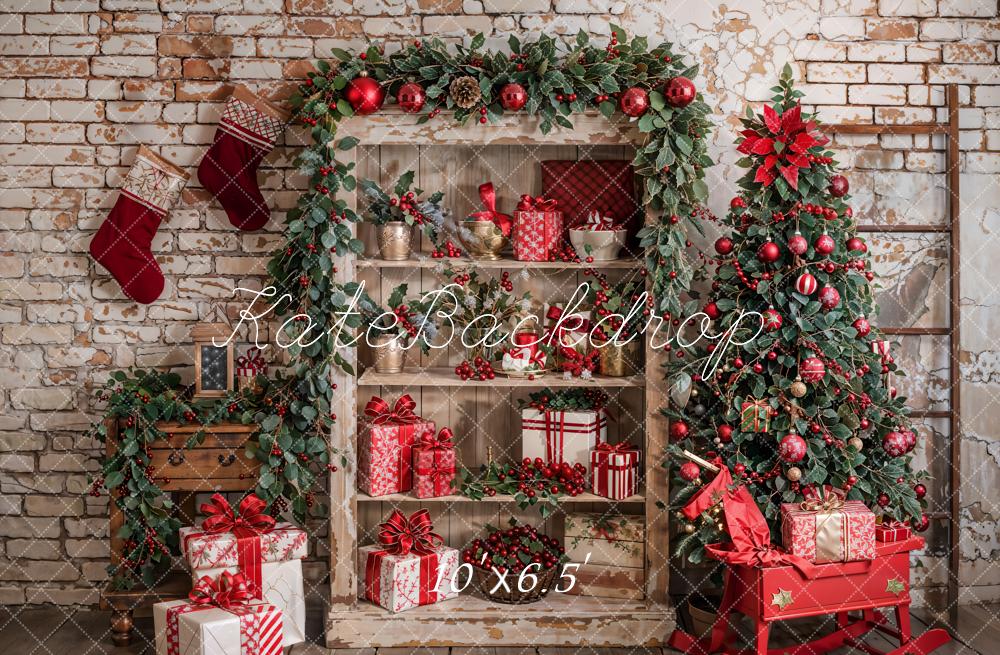 Kate Christmas Tree Retro Brick Wall Backdrop Designed by Emetselch