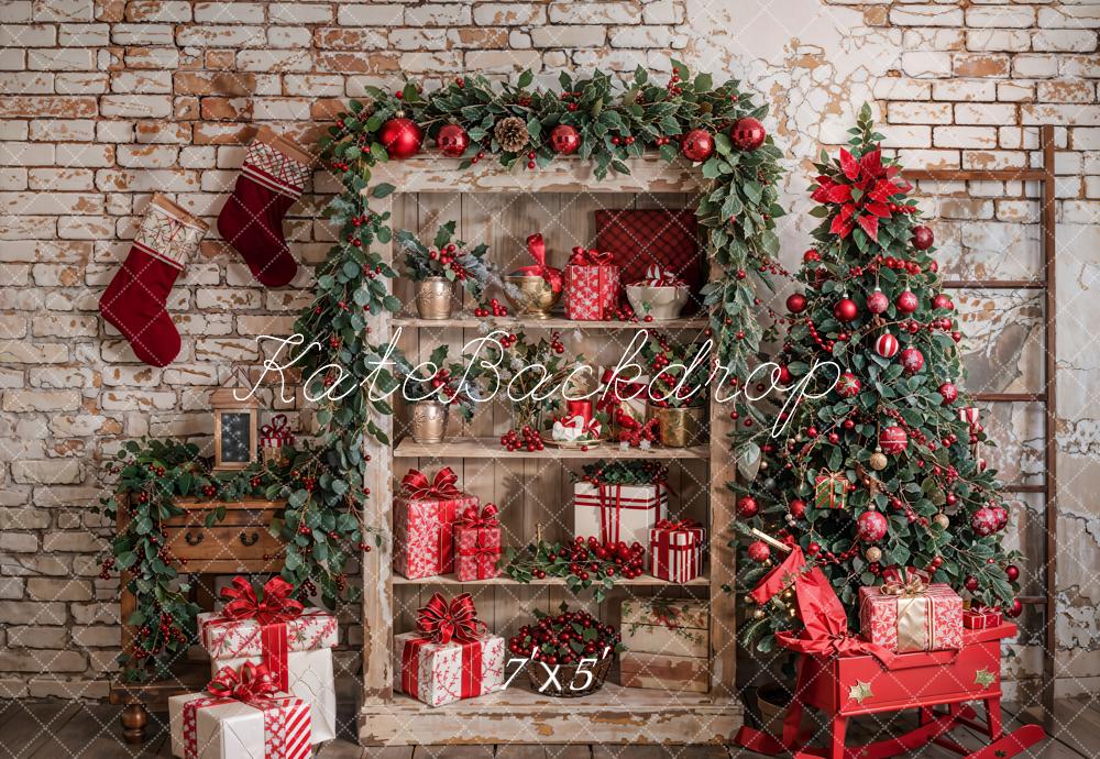 Kate Christmas Tree Retro Brick Wall Backdrop Designed by Emetselch