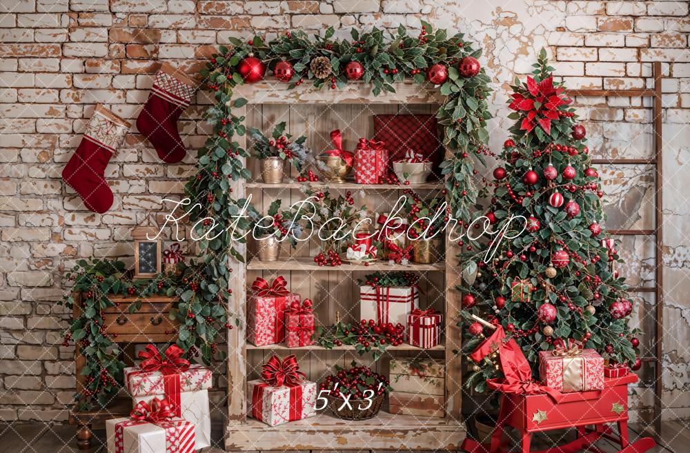 Kate Christmas Tree Retro Brick Wall Backdrop Designed by Emetselch