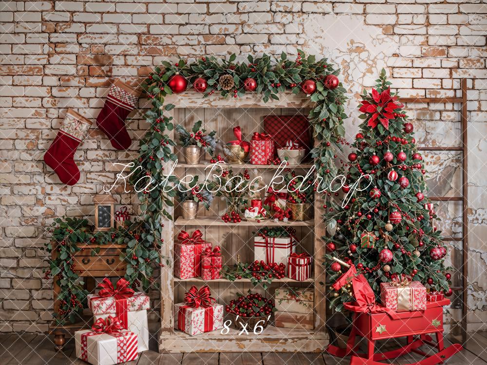 Kate Christmas Tree Retro Brick Wall Backdrop Designed by Emetselch