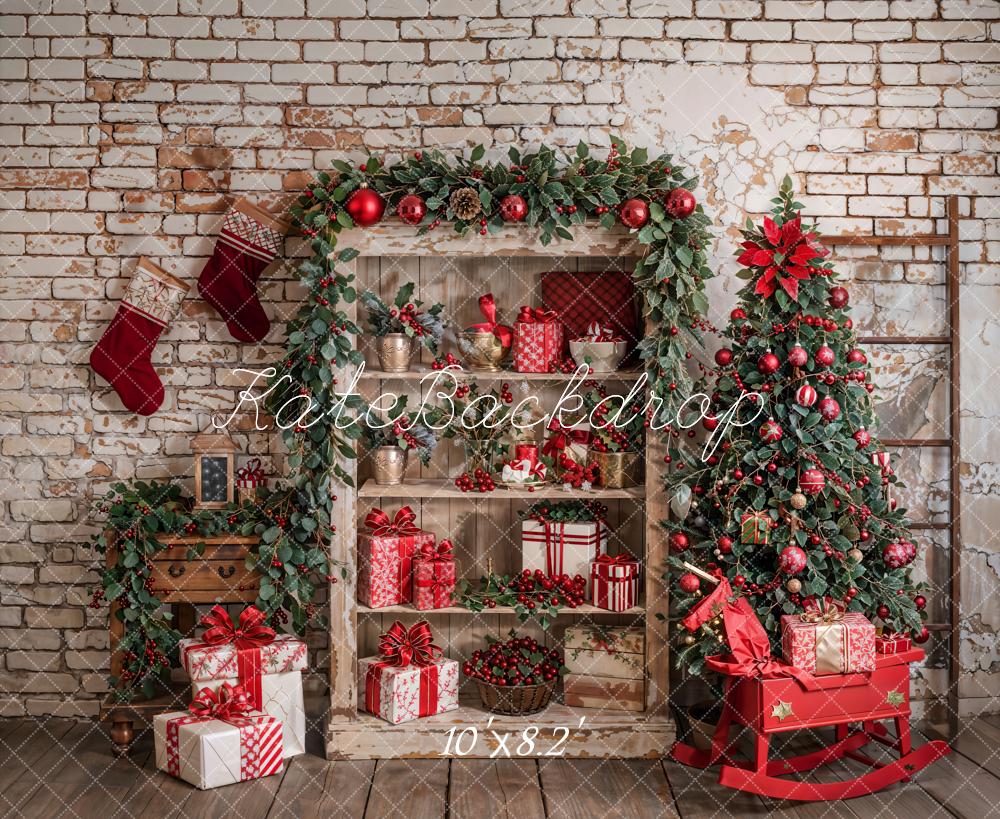 Kate Christmas Tree Retro Brick Wall Backdrop Designed by Emetselch