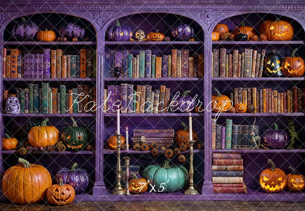 Kate Halloween Magic Purple Bookcase Backdrop Designed by Emetselch