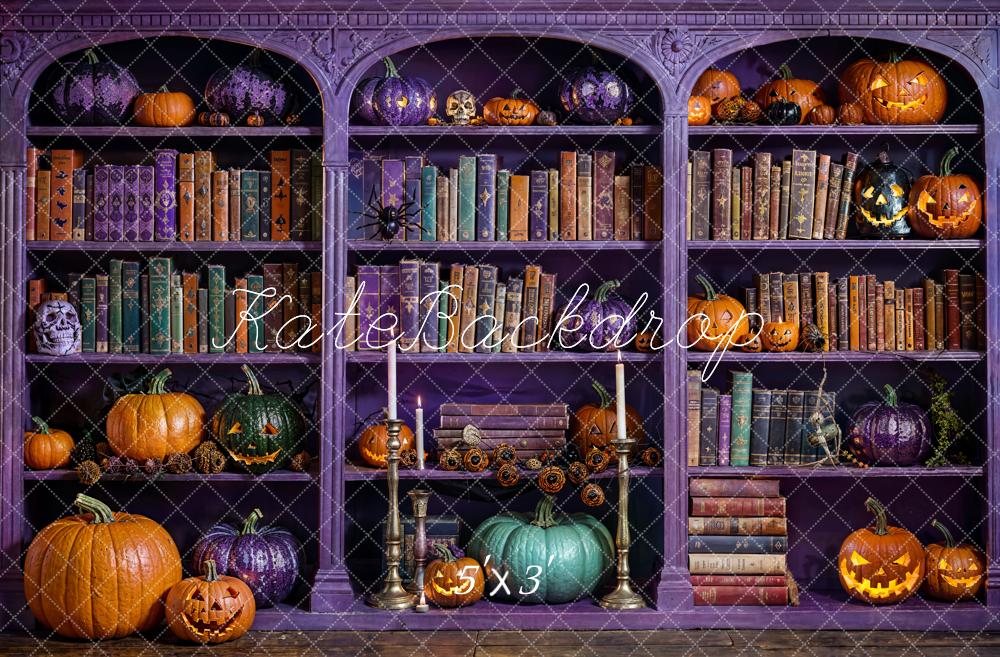 Kate Halloween Magic Purple Bookcase Backdrop Designed by Emetselch