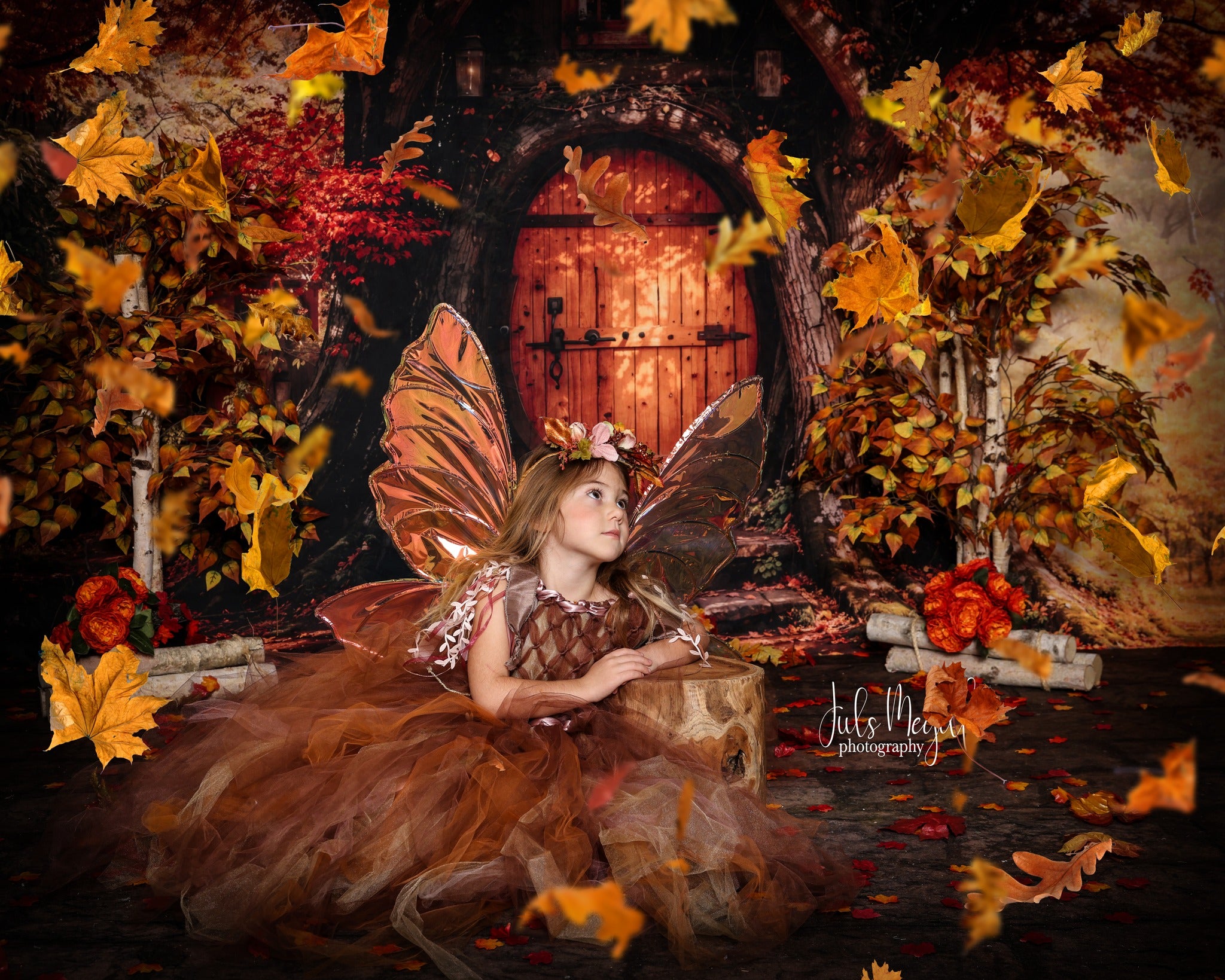 Kate Fall Maple Leaves Treehouse Forest Backdrop Designed by Emetselch