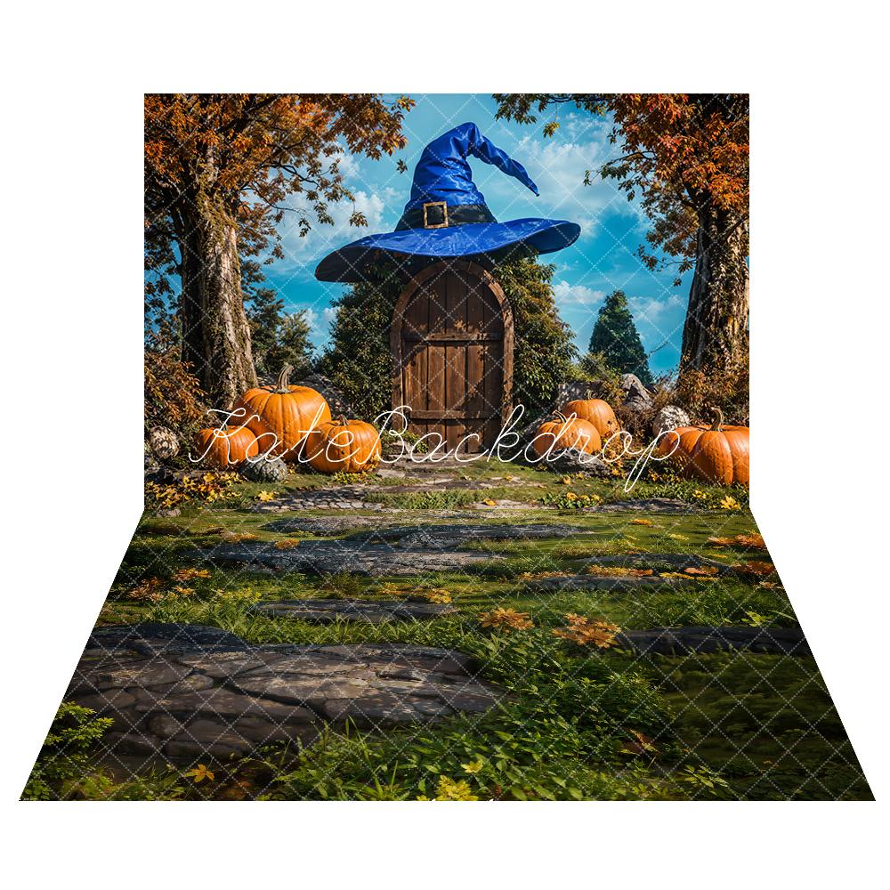 Kate Halloween Magic Hat House Backdrop+Green Grass Stones Floor Backdrop