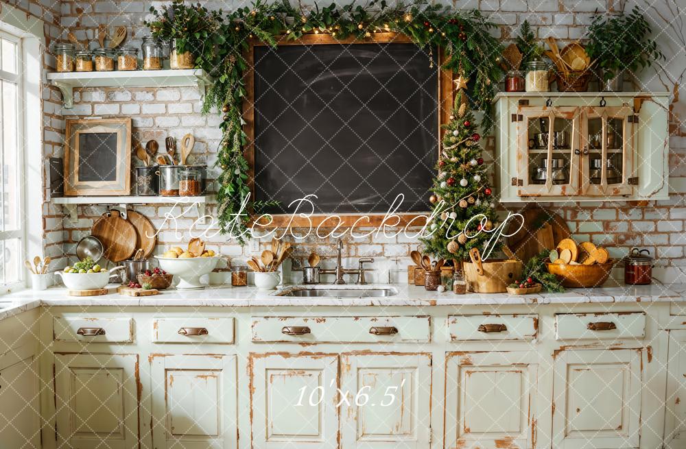 Kate Christmas Kitchen Vintage Cabinet Chalkboard Backdrop Designed by Emetselch