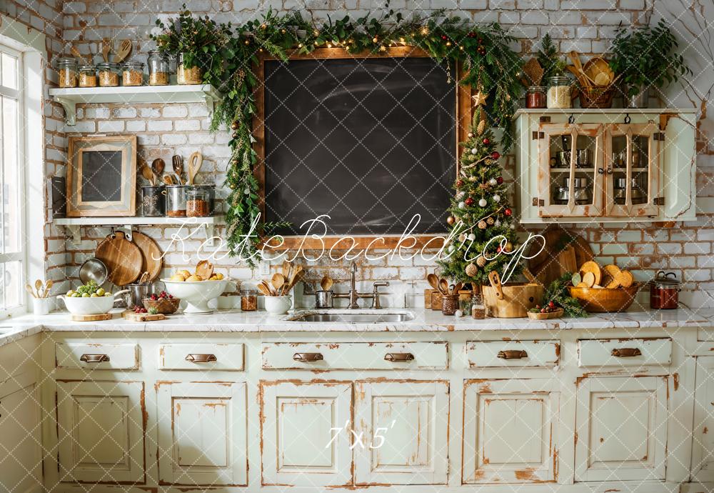 Kate Christmas Kitchen Vintage Cabinet Chalkboard Backdrop Designed by Emetselch