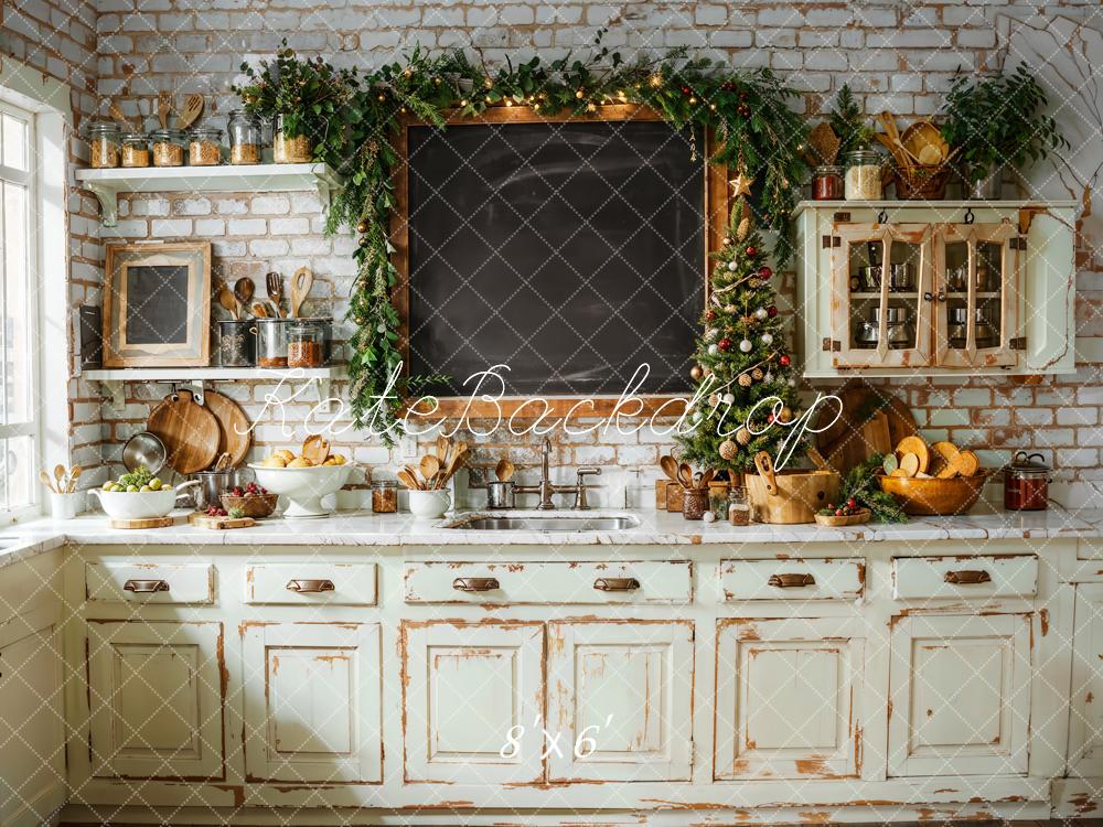 Kate Christmas Kitchen Vintage Cabinet Chalkboard Backdrop Designed by Emetselch